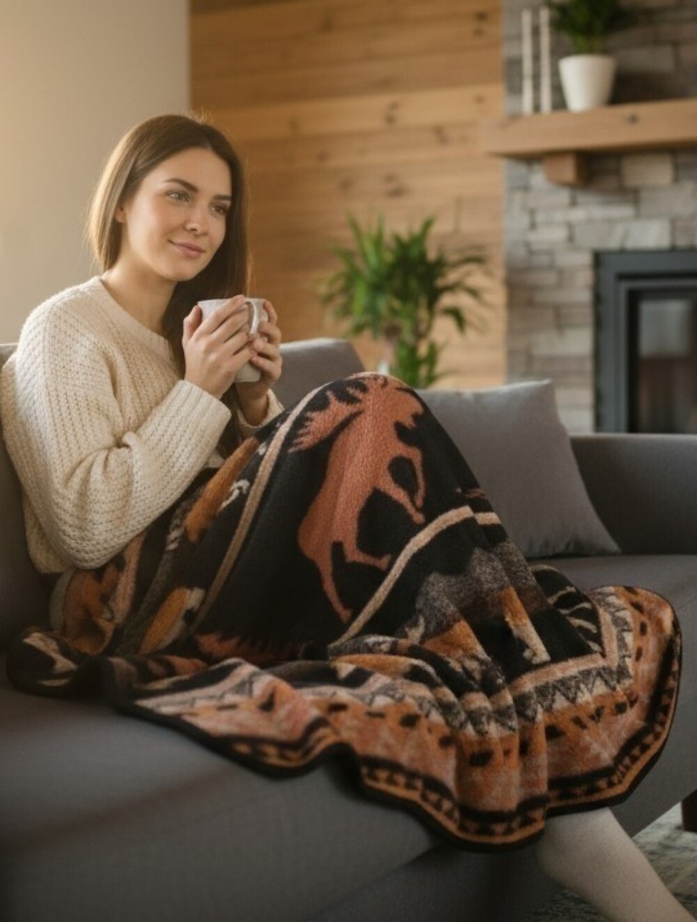 NEW! Reversible Rustic Bear & Moose Pattern Throw Blanket 1084